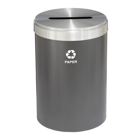 Glaro 33 gal Round Recycling Bin, Silver Vein/Satin Aluminum P-2032SV-SA-P2