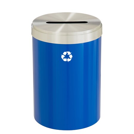 Glaro 41 gal Round Recycling Bin, Blue/Satin Aluminum P-2042BL-SA-P1