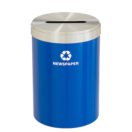 Glaro 41 gal Round Recycling Bin, Blue/Satin Aluminum P-2042BL-SA-P3