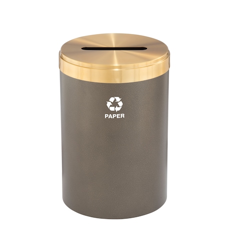 Glaro 41 gal Round Recycling Bin, Bronze Vein/Satin Brass P-2042BV-BE-P2