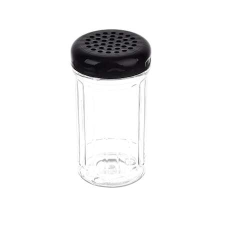 Tablecraft Plastic Shaker, Prfrtd Top, Blck, 12oz, PK12 P800BK