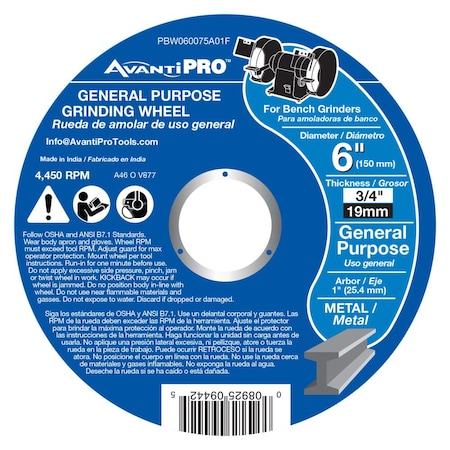 Avanti Pro AvantiPro 6x3/4x1" Ao Bench Grndg Whl PBW060075A01F