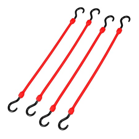 The Perfect Bungee 18 in Heavy Duty Poly Cord, Nylon Hooks, Red, 4-Count PC18R4PK