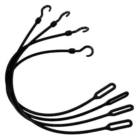 The Perfect Bungee 30 in Heavy Duty Poly Cinch Cord with Loop and Nylon Hook, Black, 4-Count PC30LEBK4PK
