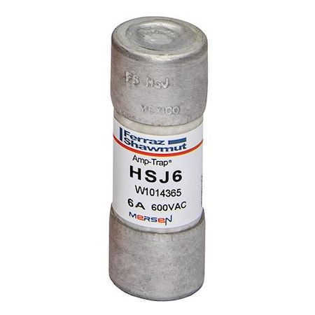 Mersen UL Class Fuse, J Class, HSJ Series, Very Fast-Acting, 6A, 600V AC, Non-Indicating HSJ6