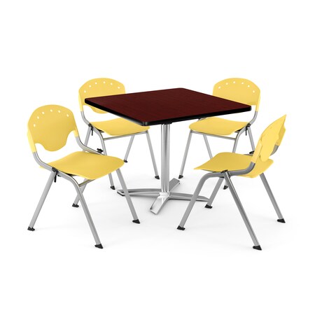 Ofm Break Room Table/Chair Set, 36" sq., Mhgny PKG-BRK-019-0016