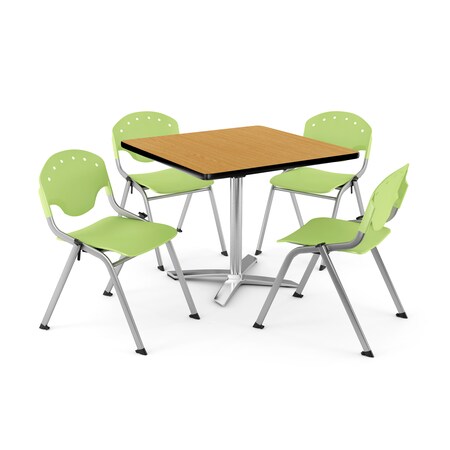 Ofm Break Room Table/Chair Set, 42" sq., Oak PKG-BRK-020-0024