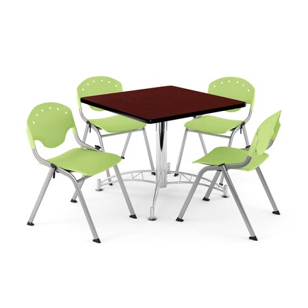Ofm Break Room Table/Chair Set, 42" sq., Mhgny PKG-BRK-07-0018