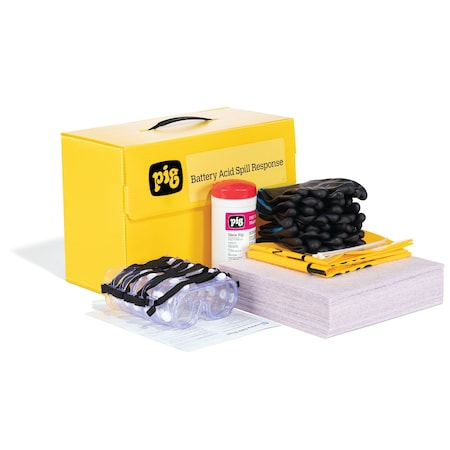 Pig Countertop Battery Acid spill kit, 30 oz Volume Absorbed per Kit, Carrying Case, Black, Yellow KIT2304