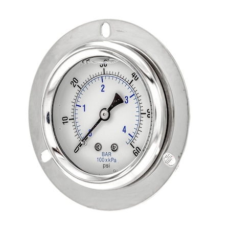Pic Gauges 2 1/2 in Dial, 1/4 in NPT Male Center Back Location, Stainless Steel Case Material PRO-204L-254D