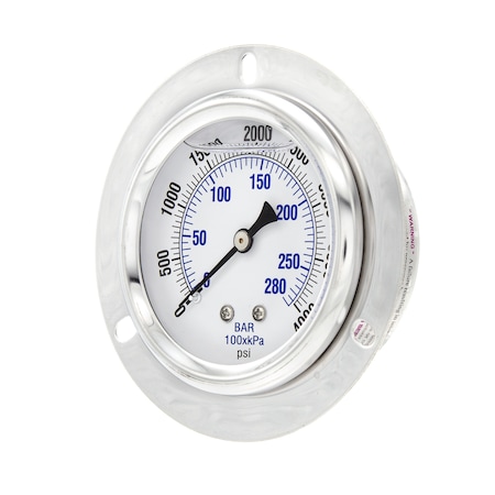 Pic Gauges 2 1/2 in Dial, 1/4 in NPT Male Center Back Location, Stainless Steel Case Material PRO-204L-254Q