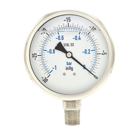 Pic Gauges Vacuum Gauge, 1/2in NPT, 30-0 Hg Vac PRO-301L-402A-01