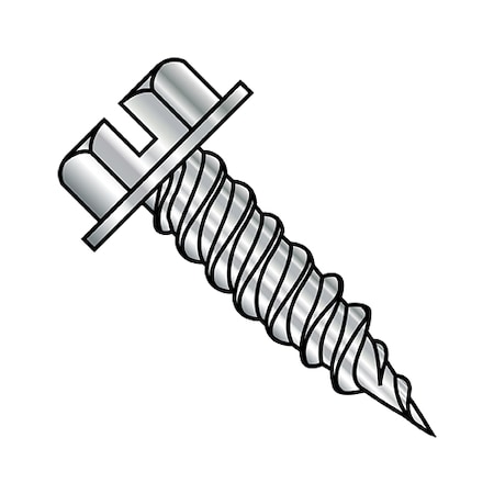 Zoro Select Self-Drilling Screw, #6-18 x 3/4 in, Plain 18-8 Stainless Steel Flange Hex Head External Hex Drive 0612PSW188