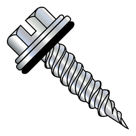 Zoro Select Self-Drilling Screw, #10 x 3/4 in, Zinc Plated Steel Flange Hex Head External Hex Drive, 1000 PK 101231PSWN