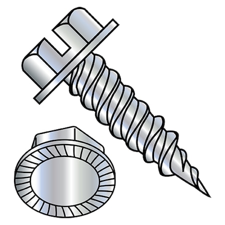 Zoro Select Sheet Metal Screw, #8-15 x 3/4 in, Zinc Plated Steel Flange Hex Head Slotted Drive, 8000 PK 0812PSWS
