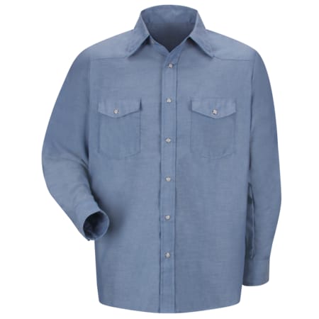 Red Kap Men's Long Sleeve Western Shirt, Cotton/Polyester, Snap, 2 Pocket(s), Chambray Blue, L SC14LB LN L