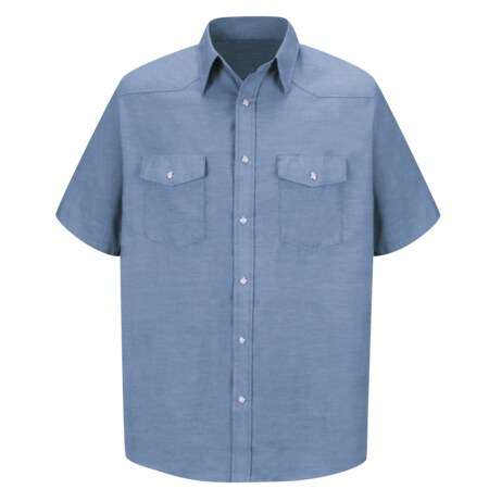 Red Kap Men's Short Sleeve Western Shirt, Cotton/Polyester, Button Fronts, 2 Pocket(s), Light Blue, L SC24LB SS L