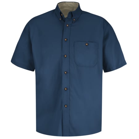 Red Kap Men's Short Sleeve Dress Shirt, Cotton, Button Fronts, 1 Pocket(s), Navy/Stone, S SC64NV SS S