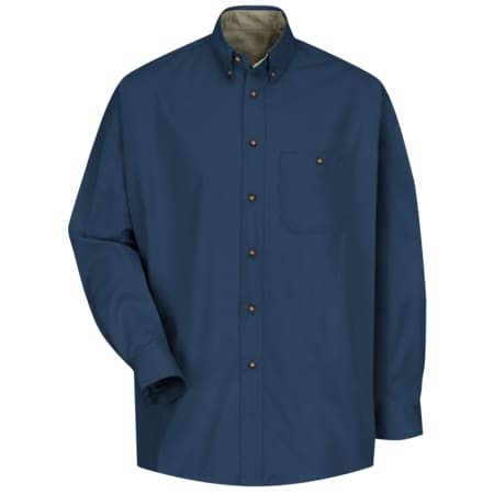 Red Kap Men's Long Sleeve Dress Shirt, Cotton, Button Fronts, 1 Pocket(s), Navy/Stone, 2XL SC74NV XXL367
