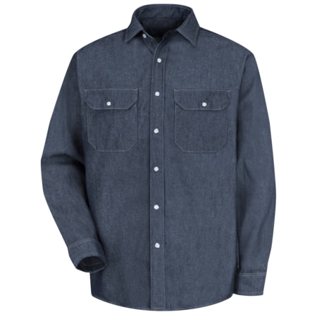 Red Kap Men's Long Sleeve Denim Work Shirt, Cotton, Button Fronts, 2 Pocket(s), Dark Navy, XL SD78DN LN XL