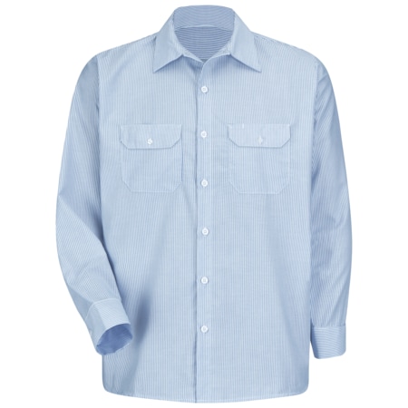 Red Kap Long Sleeve Uniform Shirt, 65% Polyester / 35% Cotton, Button Front, Blue/White Stripe, S SL50WB RG S