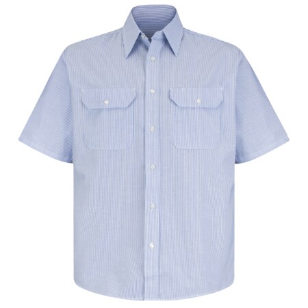 Red Kap Short Sleeve Uniform Shirt, 65% Polyester / 35% Cotton, Button Front, Blue/White Stripe, XL SL60WB SS XL