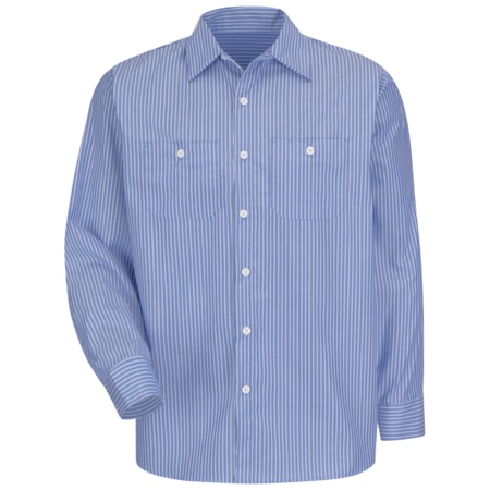 Red Kap Long Sleeve Striped Work Shirt, 65% Polyester / 35% Cotton, Button Front, Blue/White, 4XL SP10BW LN 4XL