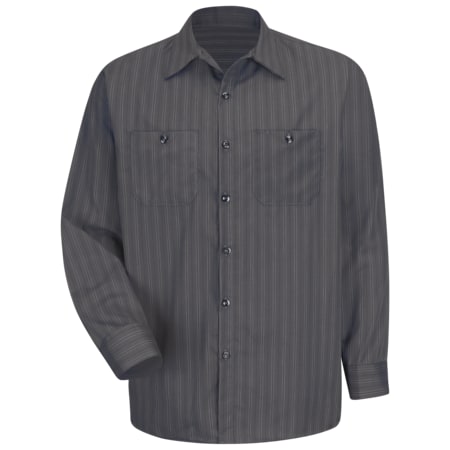 Red Kap Long Sleeve Striped Work Shirt, 65% Polyester/35% Cotton, Button Fronts, Gray/Black, 2XL SP10GI RG XXL