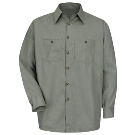 Red Kap Men's Long Sleeve Microcheck Uniform Shirt, 65% Polyester/35% Cotton, Button Fronts, 4XL SP10HK RG 4XL