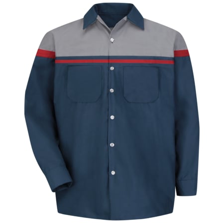 Red Kap Men's Mens Automotive Shirt, 65% Polyester/35% Cotton, Button Fronts, Navy/Gray, XL SP14AC RG XL