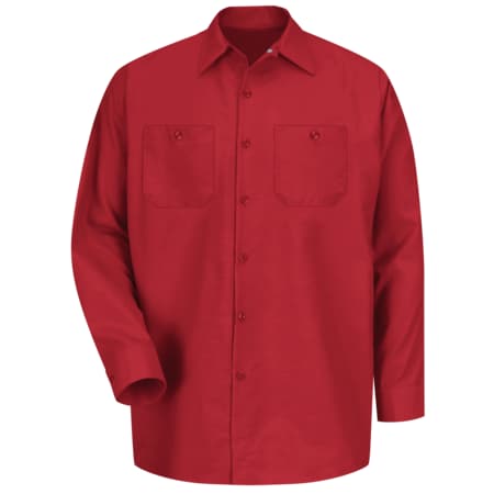 Red Kap Men's Long Sleeve Poplin Work Shirt, Cotton/Polyester, Button Fronts, 2 Pocket(s), Red, L SP14RD LN L