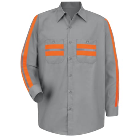 Red Kap Men's Long Sleeve Enhanced Visibility Shirt, 65% Polyester/35% Cotton, Button Fronts, Gray, 2XL SP14WM LN XXL