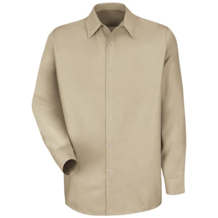 Red Kap Men's Long Sleeve Pocketless Work Shirt, Cotton/Polyester, Snap, 0 Pocket(s), Light Tan, XL SP16LT RG XL