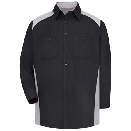 Red Kap Men's Long Sleeve Motorsports Shirt, 65% Polyester/35% Cotton, Button Fronts, Charcoal/Royal Blue SP18BG LN M