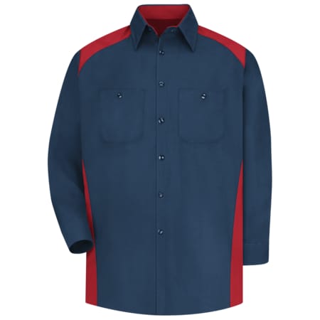 Red Kap Men's Long Sleeve Motorsports Shirt, 65% Polyester/35% Cotton, Button Fronts, Navy/Red, XL SP18RN LN XL