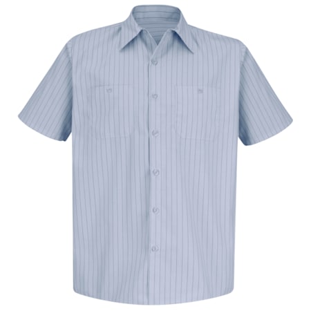 Red Kap Men's Short Sleeve Striped Work Shirt, 65% Polyester/35% Cotton, Button Fronts, Light Blue/Navy SP20BB SS 3XL