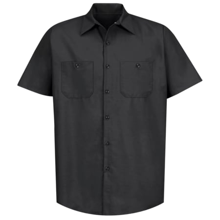 Red Kap Men's Short Sleeve Industrial Poplin Work Shirt, Cotton/Polyester, Button Fronts, 2 Pocket(s), S SP24BK SS S