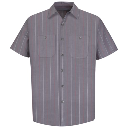 Red Kap Men's Short Sleeve Industrial Stripe Work Shirt, Cotton/Polyester, Button Fronts, 2 Pocket(s), 2XL SP24CR SS XXL