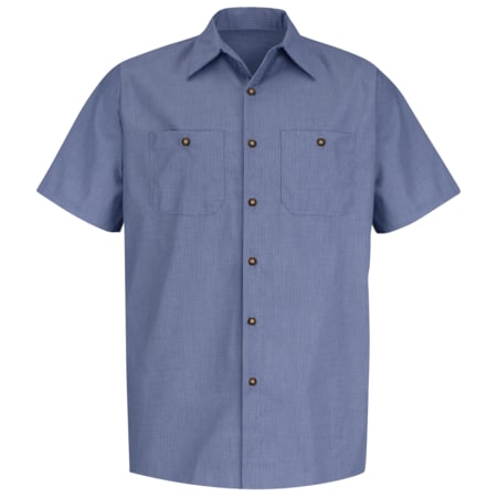 Red Kap Short Sleeve Microcheck Work Shirt, 65% Polyester/35% Cotton, Button Fronts, Blue/Lt. Blue, L SP24DN SS L
