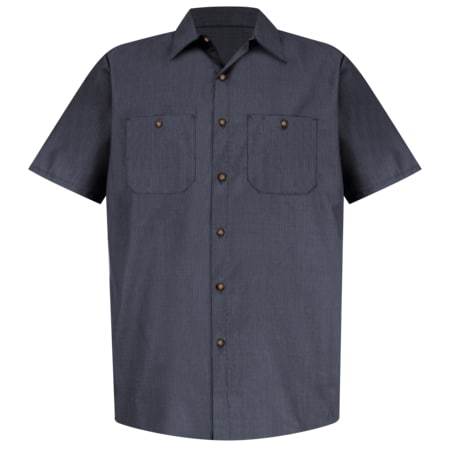 Red Kap Short Sleeve Microcheck Work Shirt, 65% Polyester/35% Cotton, Button Fronts, Gray/Blue, XL SP24GB SSLXL
