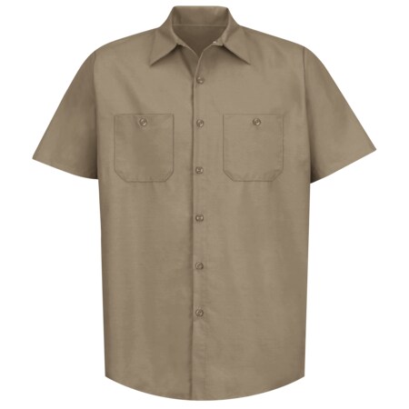 Red Kap Men's Short Sleeve Poplin Work Shirt, Cotton/Polyester, Button Fronts, 2 Pocket(s), Khaki, S SP24KK SS S