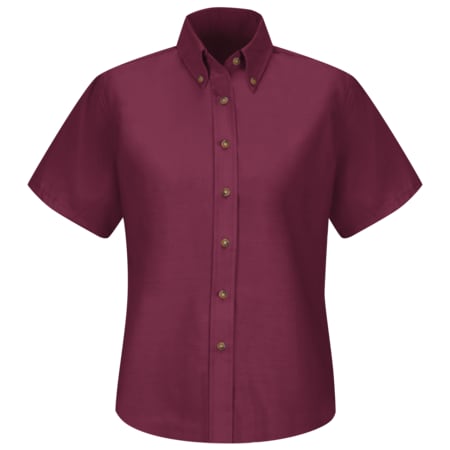Red Kap Women's Short Sleeve Work Shirt, Cotton/Polyester, Button Fronts, 0 Pocket(s), Burgundy, L SP81BY SS 14