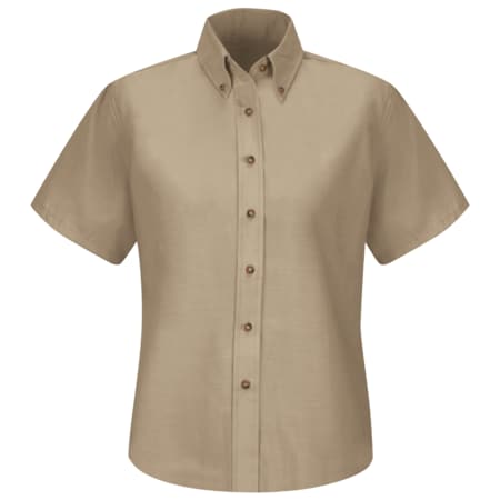 Red Kap Women's Short Sleeve Work Shirt, Cotton/Polyester, Button Fronts, 0 Pocket(s), Tan, 2XL SP81KH SS 24