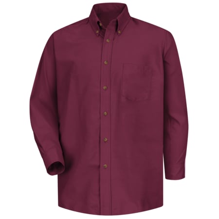 Red Kap Men's Mns Ls Button Down Poplin Shirt-By, L, Cotton/Polyester, Button Fronts, 1 Pocket(s), Burgundy SP90BY L  367