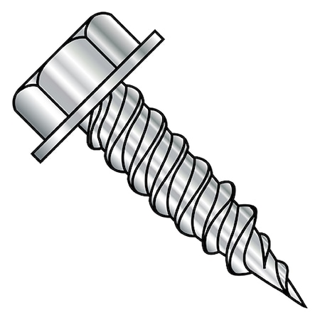 Zoro Select Self-Drilling Screw, #10-12 x 1-1/2 in, Plain 410 Stainless Steel Flange Hex Head 3000 PK 1024PW410