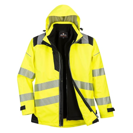 Portwest Hi-Vis 3-in-1 Jacket, 100% Polyester, Yellow/Black, 4XL PW365
