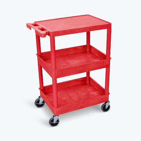 Luxor Tub Cart - Three Shelves -  Top, Tub Middle/Bottom Shelf Cart - All Red RDSTC211RD