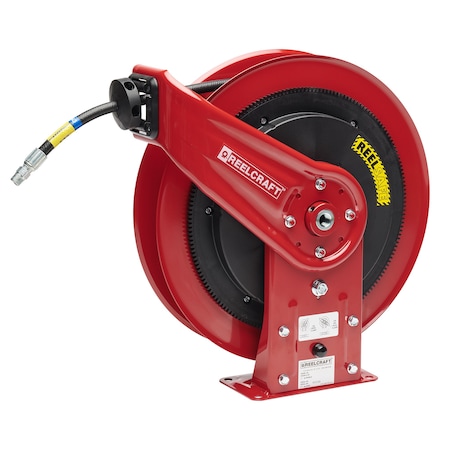 Reelcraft Spring Return Hose Reel, 1/4 in Hose Diameter, 50 ft Length, Nickel Plated Steel, Red RS7450 OHP