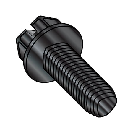 Zoro Select Thread Cutting Screw, #8-32 x 3/8 in, Black Steel Flange Hex Head Slotted Drive, 10000 PK 0806RSWB