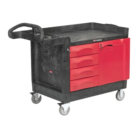 Rubbermaid Commercial Cart, w/Cabinet, 50x27x39", Black/, Plastic, 50" L, 27" W, 39" H RUB480